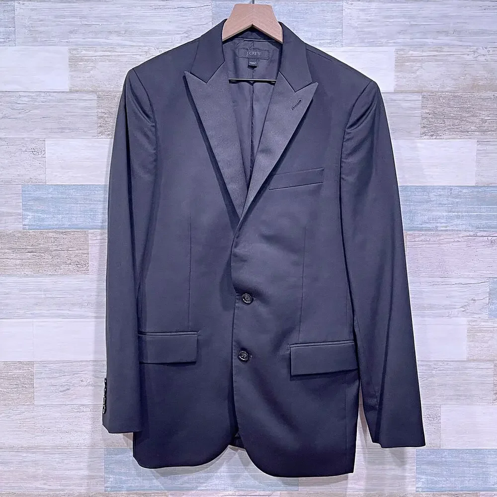 J CREW Peak Lapel Ludlow Jacket Black Super 120s Wool Mens 38R 38 Regular